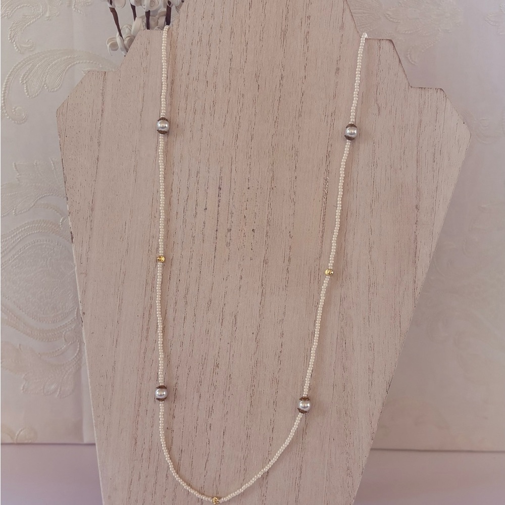 Pearl Bead Necklace with Gold Accents
